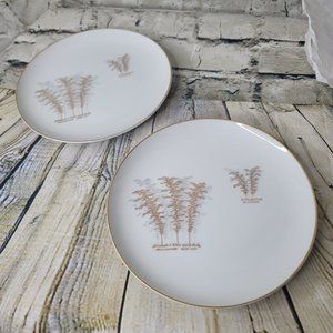 Fukagawa Arita 901 Japan Set of 2  6.25 Inch Bread Plates Gold Bamboo